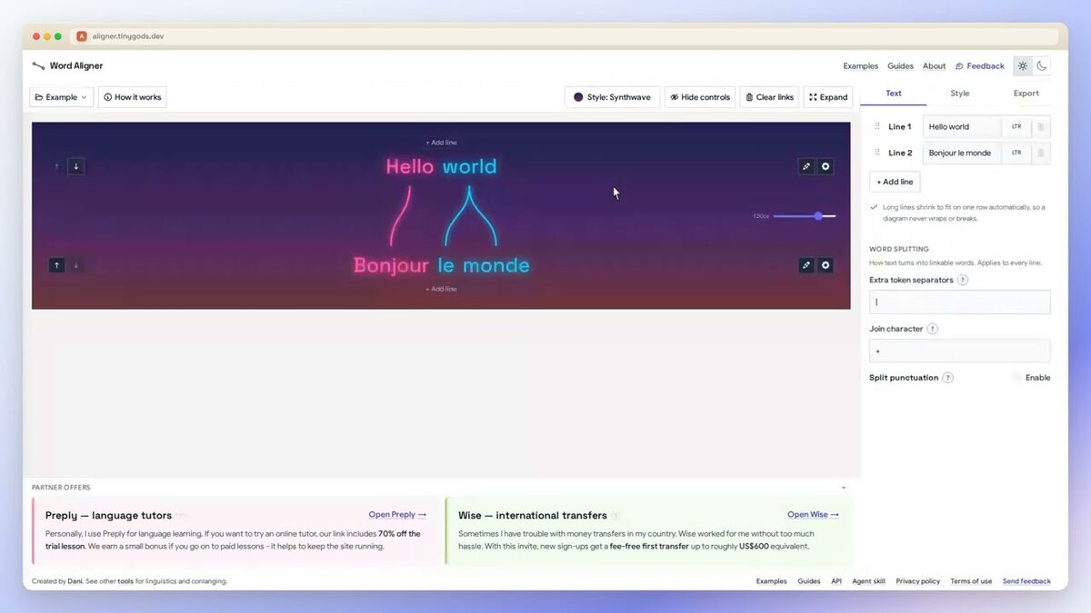 How to link words between two languages